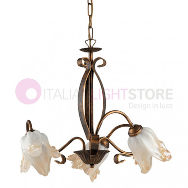 CLARISSA Wrought Iron Chandelier with 3 Lights Rustic Florentine Style