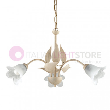 GRETA Chandelier rustic leaves 3 Lights wrought Iron Classic Florentine Style