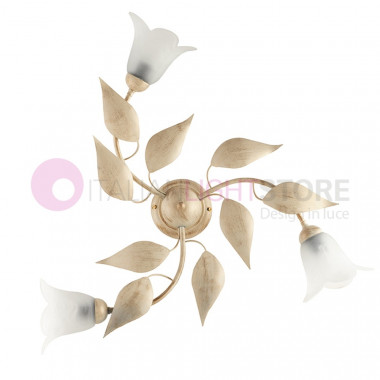 GRETA Plafoniera rustica con foglie a 3 Luci Ferro battuto  Classico Stile Fiorentino