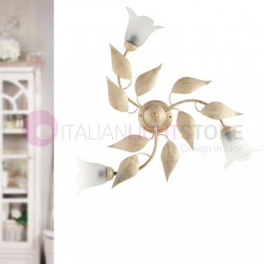 GRETA Rustikale Deckenleuchte mit 3-Licht Blätter Schmiedeeisen klassischen Florentiner Stil