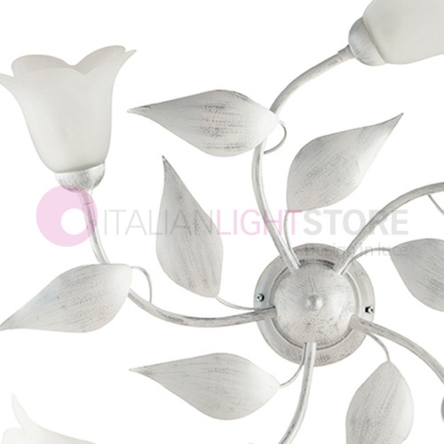 GRETA Ceiling light with rustic leaves 5 Lights wrought Iron Classic Florentine Style