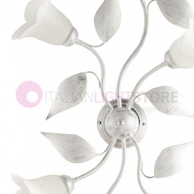 GRETA Ceiling light with rustic leaves 6 Lights wrought Iron Classic Florentine Style
