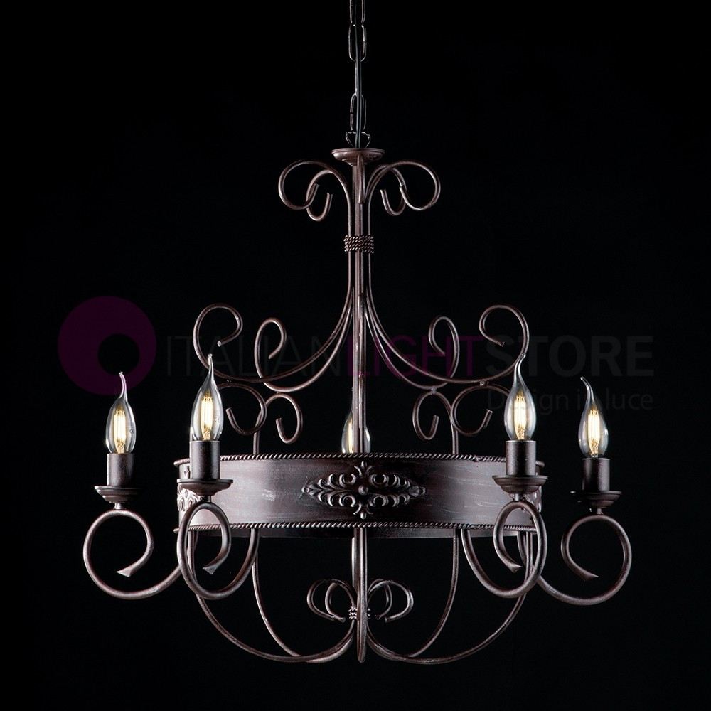 ARENA Chandelier 5 Lights wrought Iron, Classic Rustic