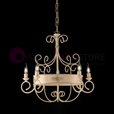 ARENA Chandelier 5 Lights wrought Iron, Classic Rustic