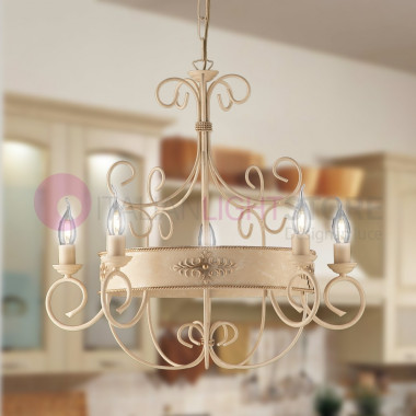ARENA Chandelier 5 Lights wrought Iron, Classic Rustic
