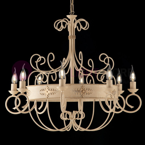 ARENA Chandelier 8 Lights in wrought Iron, Classic Rustic