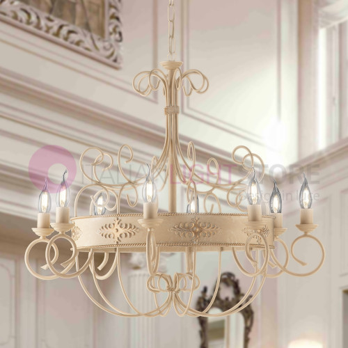 ARENA Chandelier 8 Lights in wrought Iron, Classic Rustic
