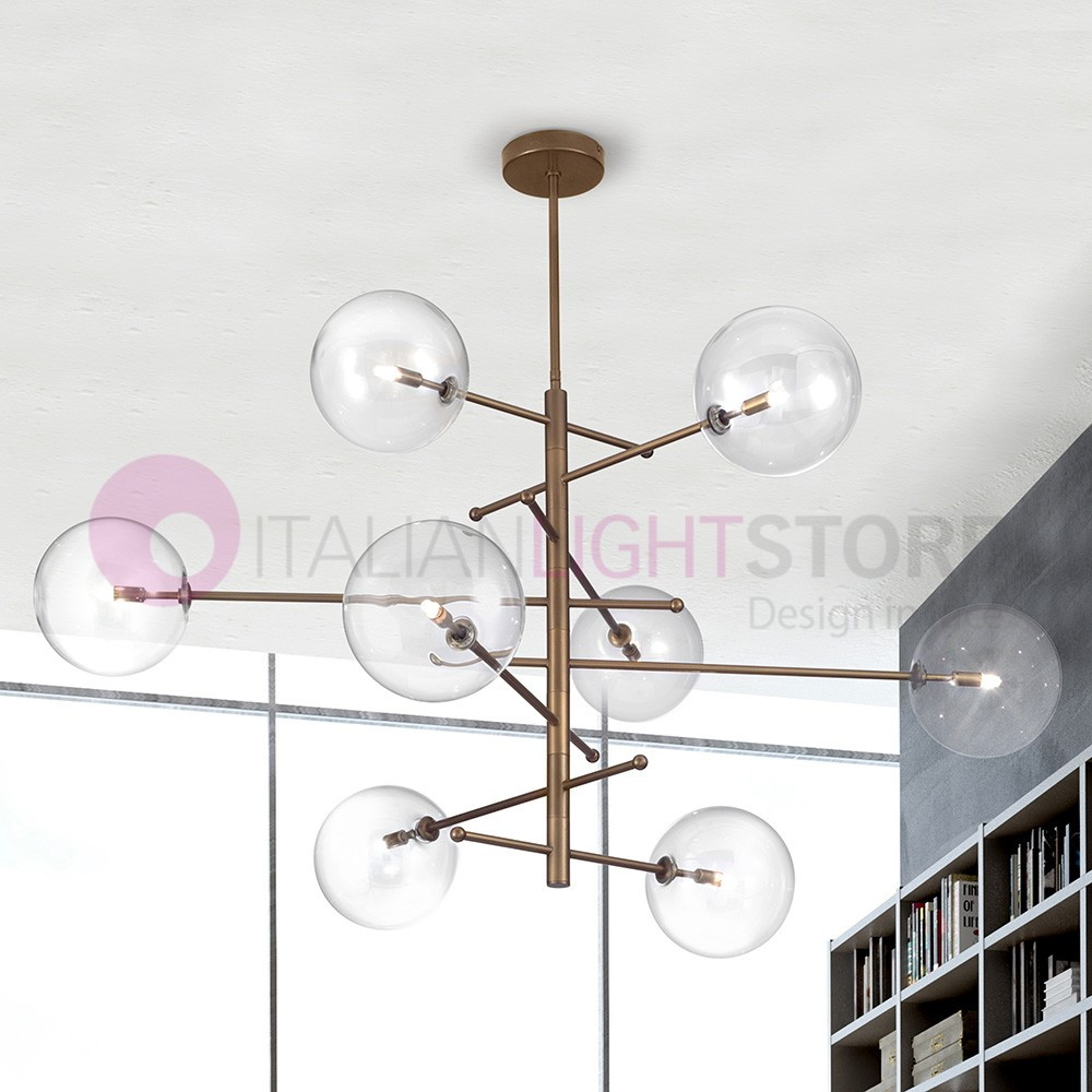 ESTRO Suspension Telescopic Modern 8 Lights Ball Glass Metallux Lighting