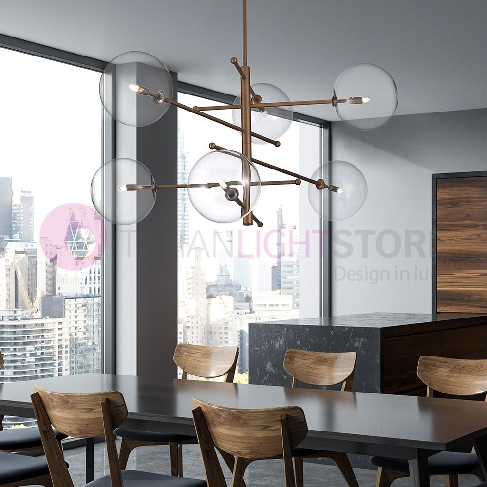 ESTRO Suspension Telescopic Modern 6 Lights in Ball Glass Metallux Lighting