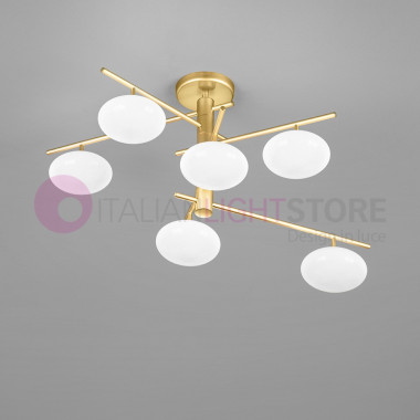 DOLCE Lámpara de techo moderna cromada u dorada 6 luces de bola en vidrio soplado Metallux