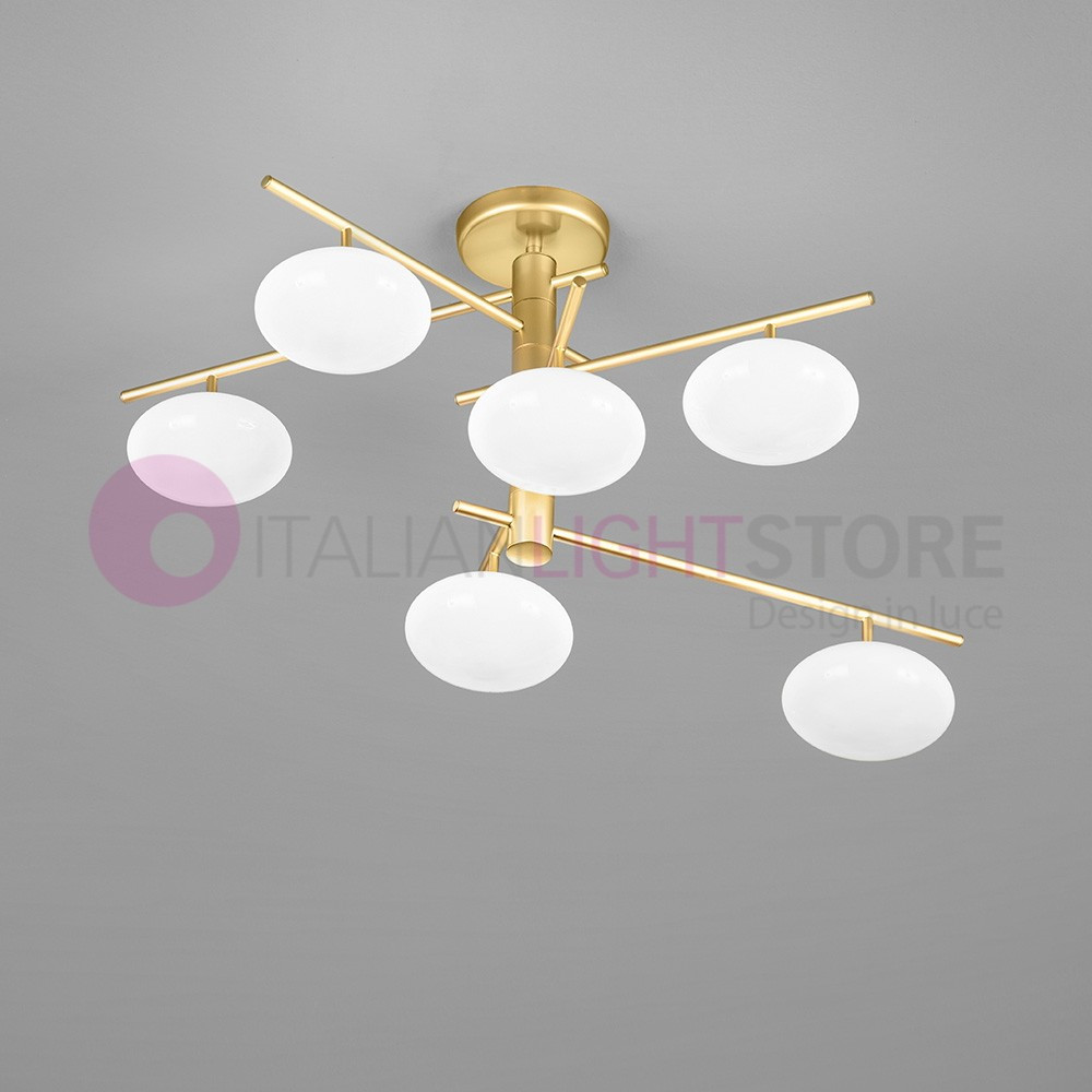 DOLCE Modern Chrome or Gold Ceiling Lamp 6 Ball Lights in Blown Glass Metallux