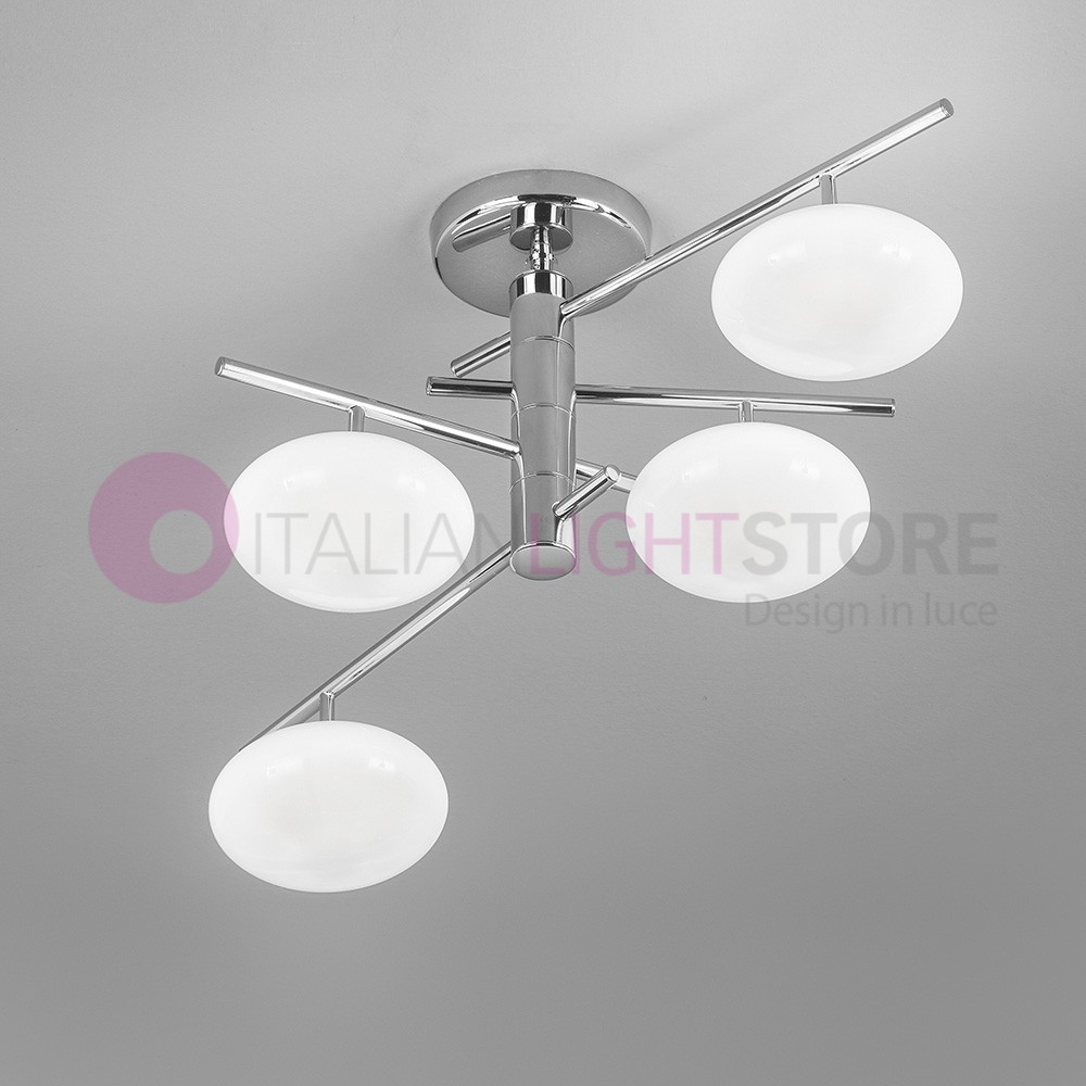 DOLCE Modern Chrome or Gold Ceiling Lamp 4 Ball Lights in Blown Glass Metallux