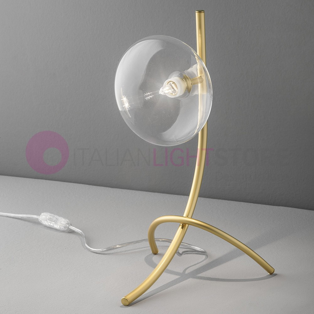 DOLCE METAL LUX - Chrome or Gold Bedside Lamp With Blown Glass