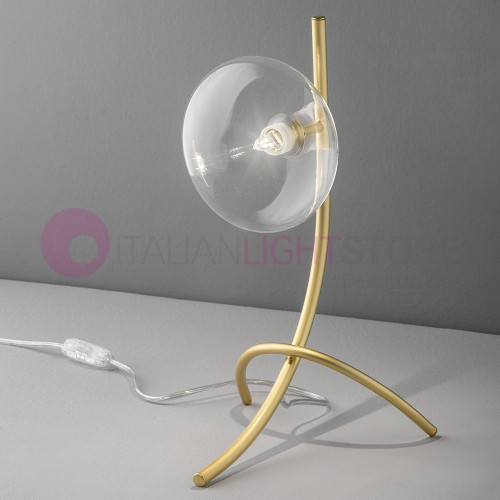 DOLCE Lampada da Comodino Design Cromo o Oro Sfera in Vetro Soffiato Metallux