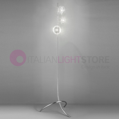 SWEET floor Lamp Design with Chrome or Gold 3 Light Sphere in Blown Glass Metallux