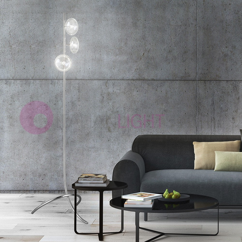 DOLCE Lampada da Terra Design Cromo o Oro 3 Luci Sfera in Vetro Soffiato Metallux