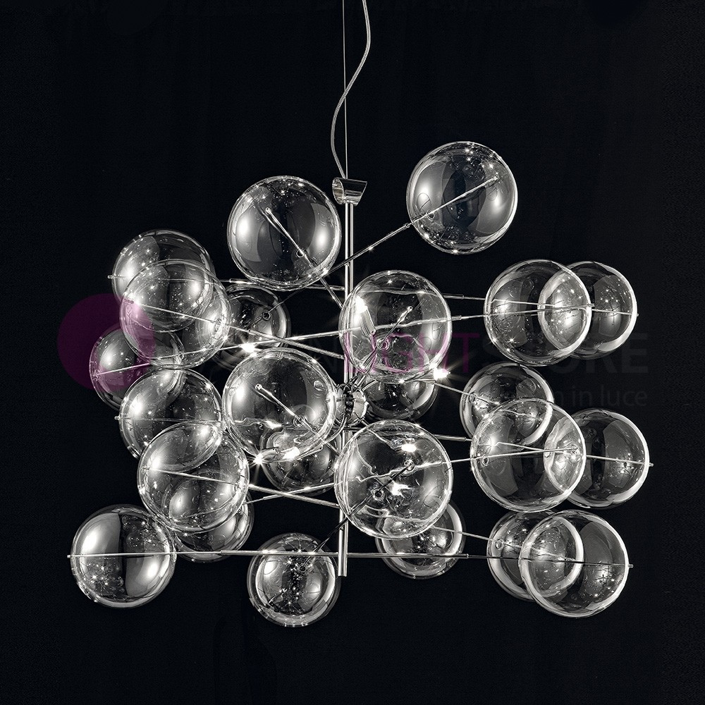 ATOM Sospensione Moderna Design 8 Luci a Sfera in Cristallo Metallux