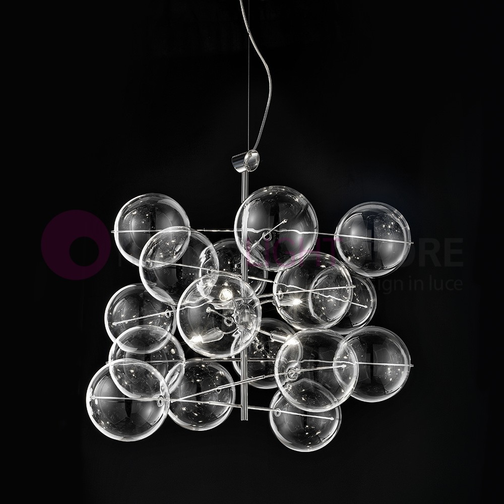 ATOM Sospensione Moderna Design 6 Luci a Sfera in Cristallo Metallux