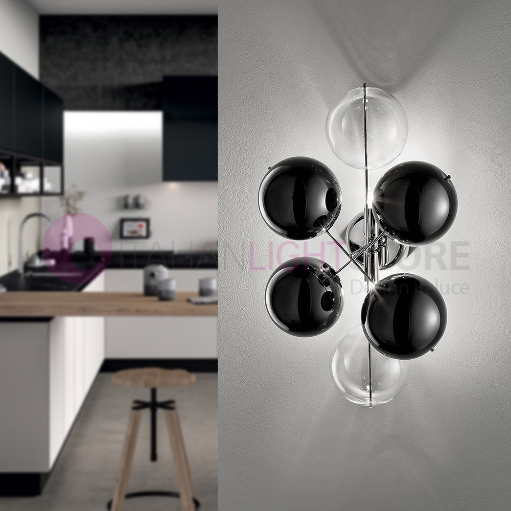 ATOM Applique Plafoniera Moderna Cromo Design 2 Luci a Sfera in Cristallo Metallux