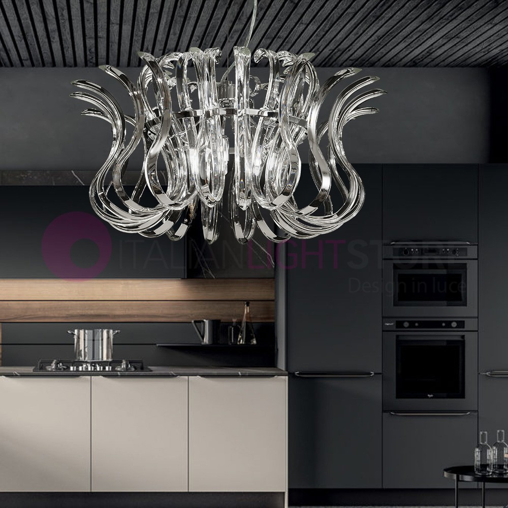 WAVE Suspension Chandelier Chrome d50 Glass Crystal Design Metallux