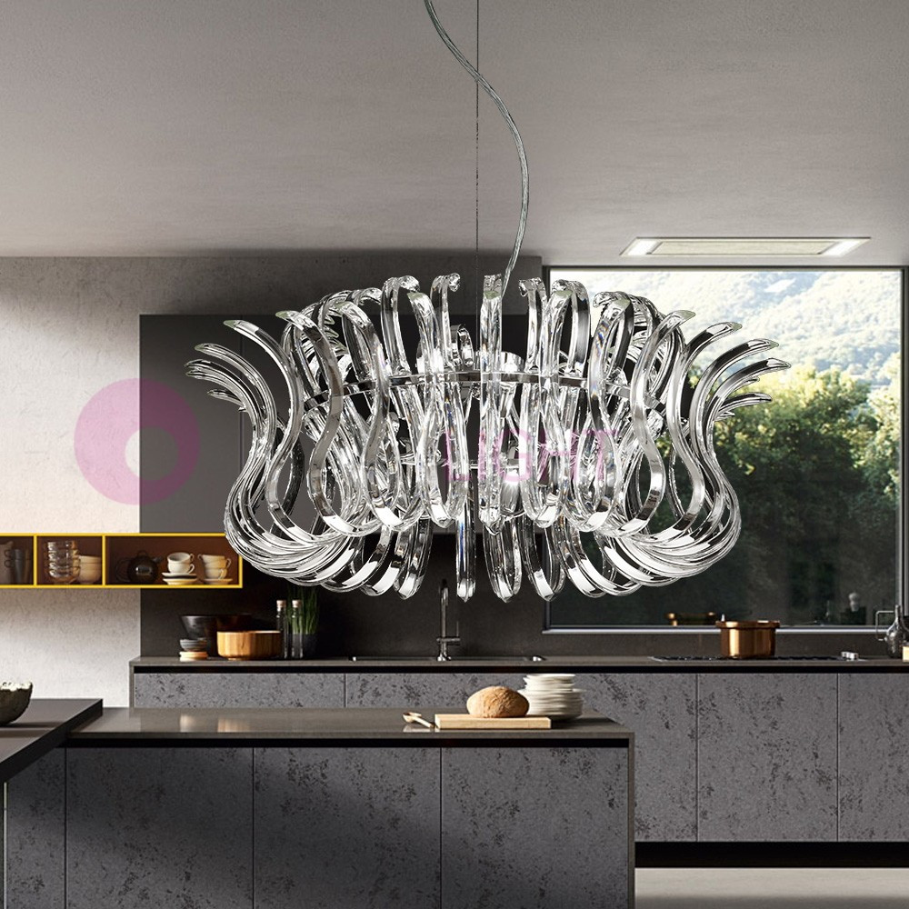 WAVE Suspension Chandelier Chrome d65 Glass Crystal Design Metallux