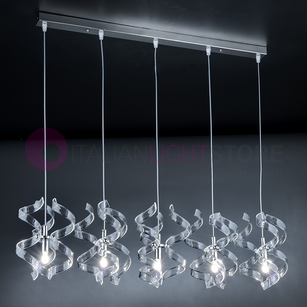 ASTRO Lustre pendentif Moderne de 5 Lumières avec des Boucles dans le Verre 206.505 Metallux