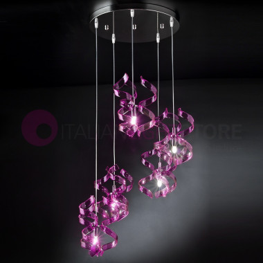 ASTRO Lustre pendentif Moderne de 5 Lumières avec des Boucles dans le Verre 206.515 Metallux