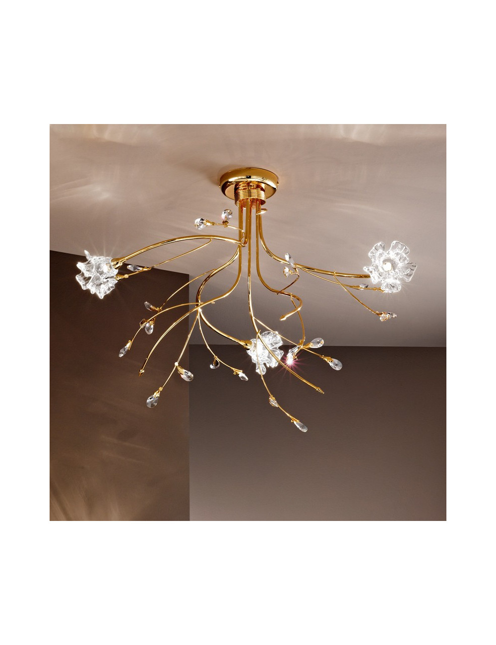 DAFNE Due P Lampada a Soffitto Plafoniera Cromo o Oro Design Moderno 3 Luci