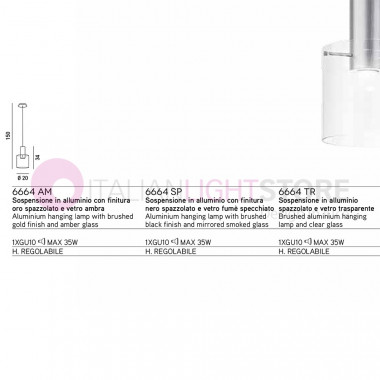 HUGO 6664 PERENZ Mini Suspension Lamp d.20 Chandelier Glass Modern