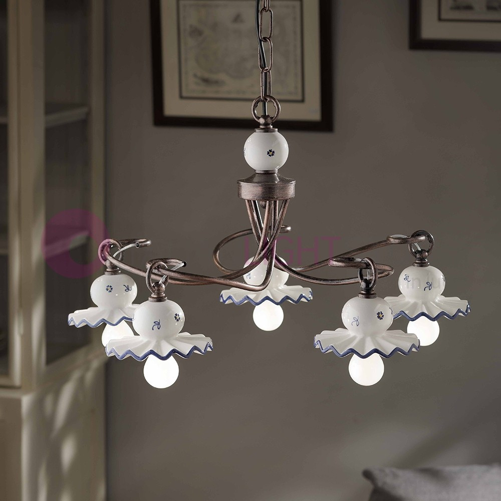 ROMA C403/5LA FERROLUCE Lampadario a 5 luci in Ceramica Decorata Stile Rustico