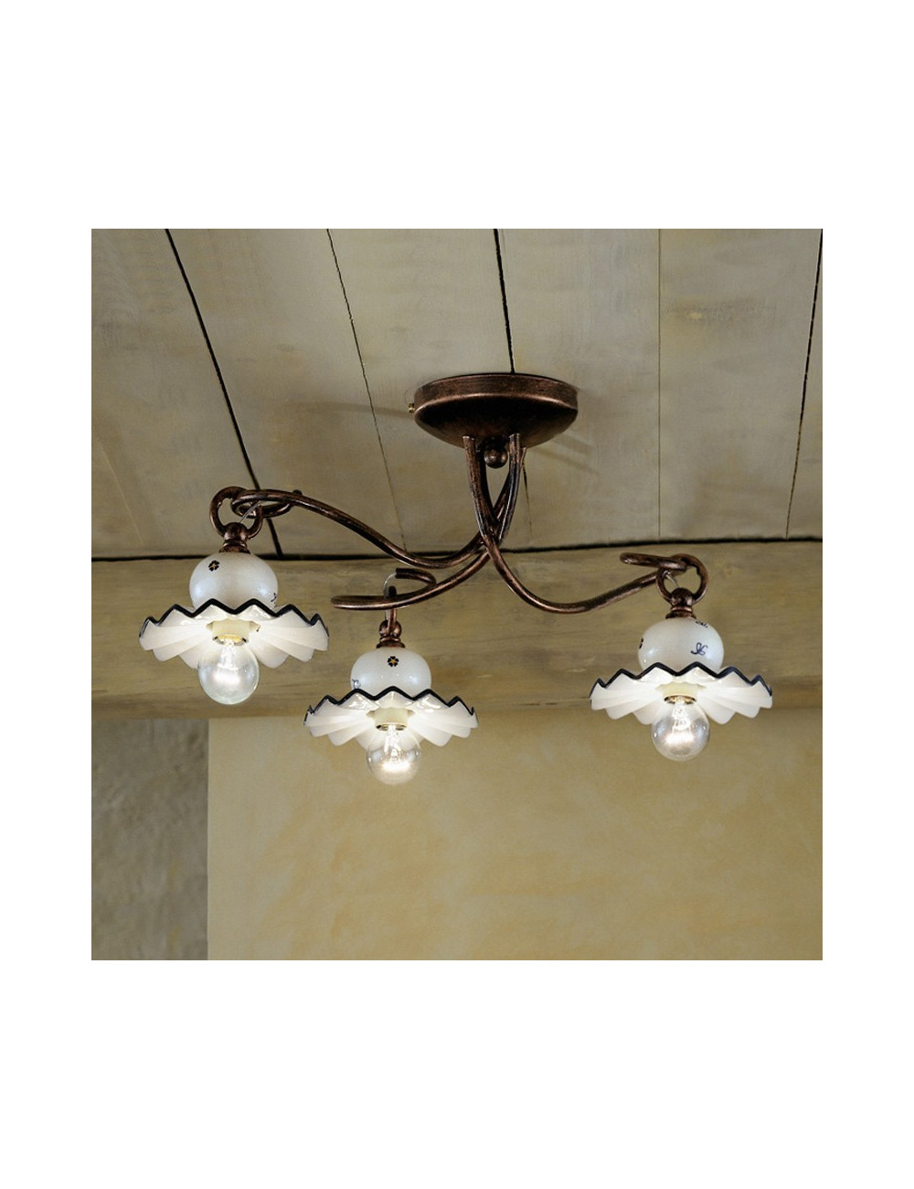 ROMA C404/3PL FERROLUCE Ceiling lamp with 3 lights in Decorated Ceramic Rustic Style