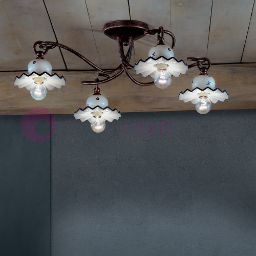 ROMA C404/4PL FERROLUCE Ceiling lamp with 4 lights in Ceramic Decorated Rustic Style