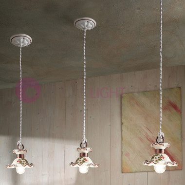 MILANO Mini Lampada a Sospensione d12 in Ceramica Decorata Stile Rustico Ferroluce C1101SO