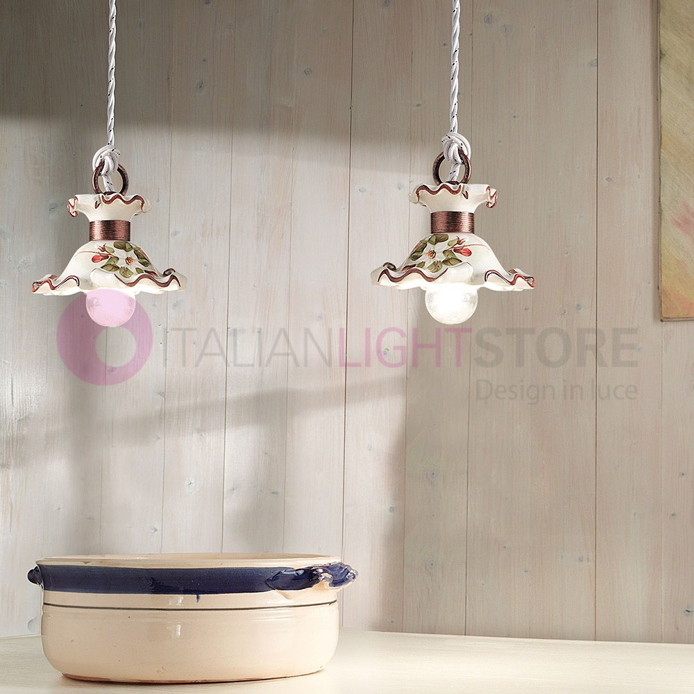 MILANO Mini Lampada a Sospensione d12 in Ceramica Decorata Stile Rustico Ferroluce C1101SO