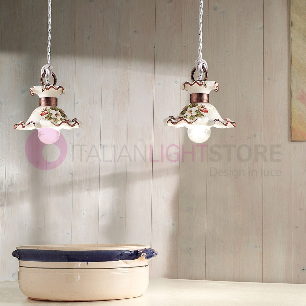 MILANO Mini Suspension Lamp d12 ceramic Decorated Rustic Style Ferroluce C1101SO