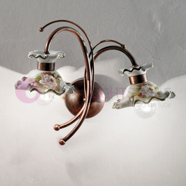 MILANO C1117AP FERROLUCE Lámpara de pared de cerámica de 2 luces decorada a mano estilo rústico