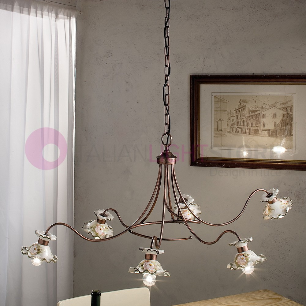 MILANO FERROLUCE C1125LA Lámpara de araña de cerámica de 6 luces decorada estilo rústico