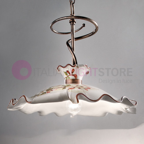 MILANO FERROLUCE C1127SO Ceramic Suspension Lamp Decorated Rustica with Curl d. 35