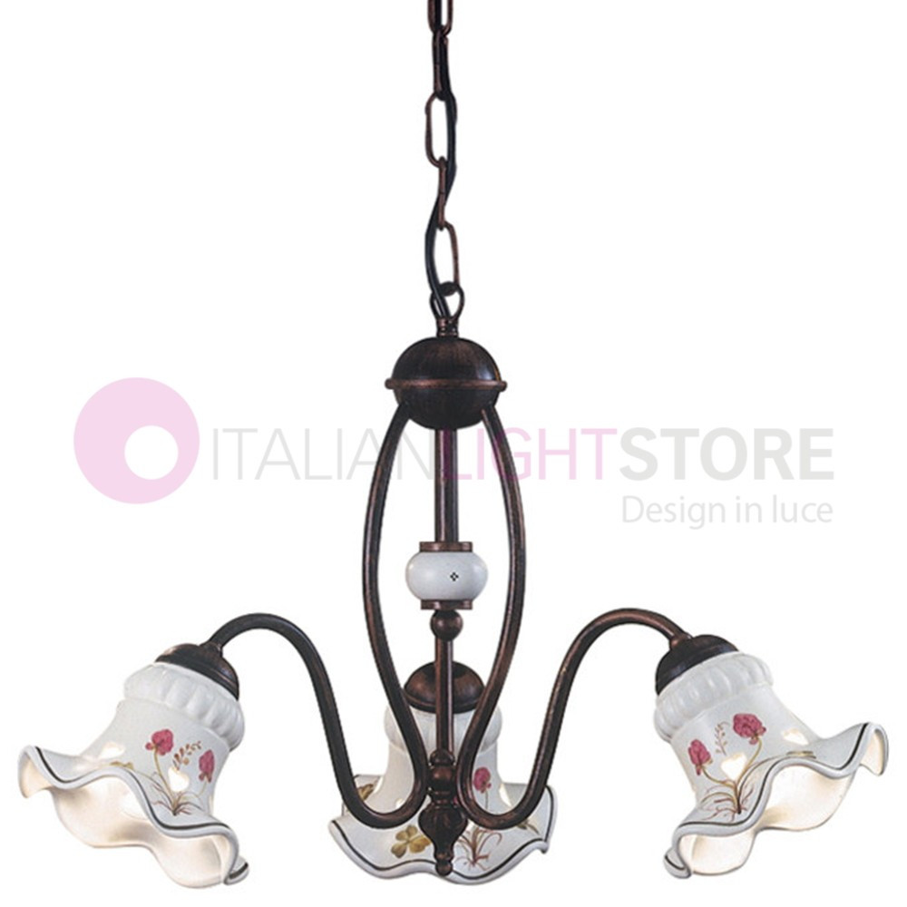 CHIETI FERROLUCE C168-3LA Chandelier with 3 lights ceramic Decorated Rustic Style