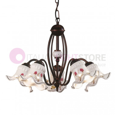CHIETI FERROLUCE C168-5LA Chandelier with 5 lights in Ceramic Decorated Rustic Style