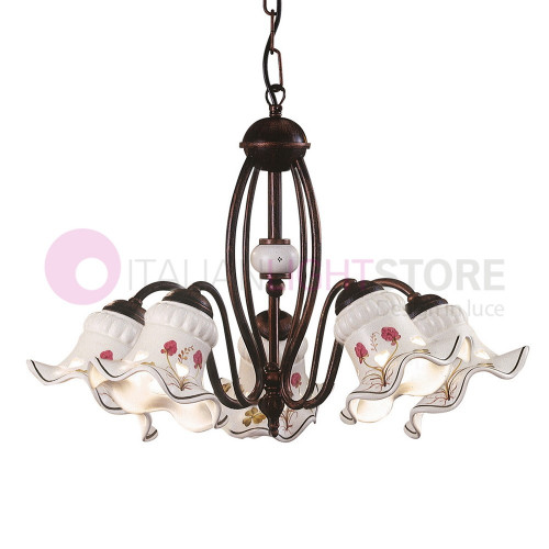 CHIETI FERROLUCE C168-5LA Lámpara de araña con 5 luces en cerámica decorada de estilo rústico
