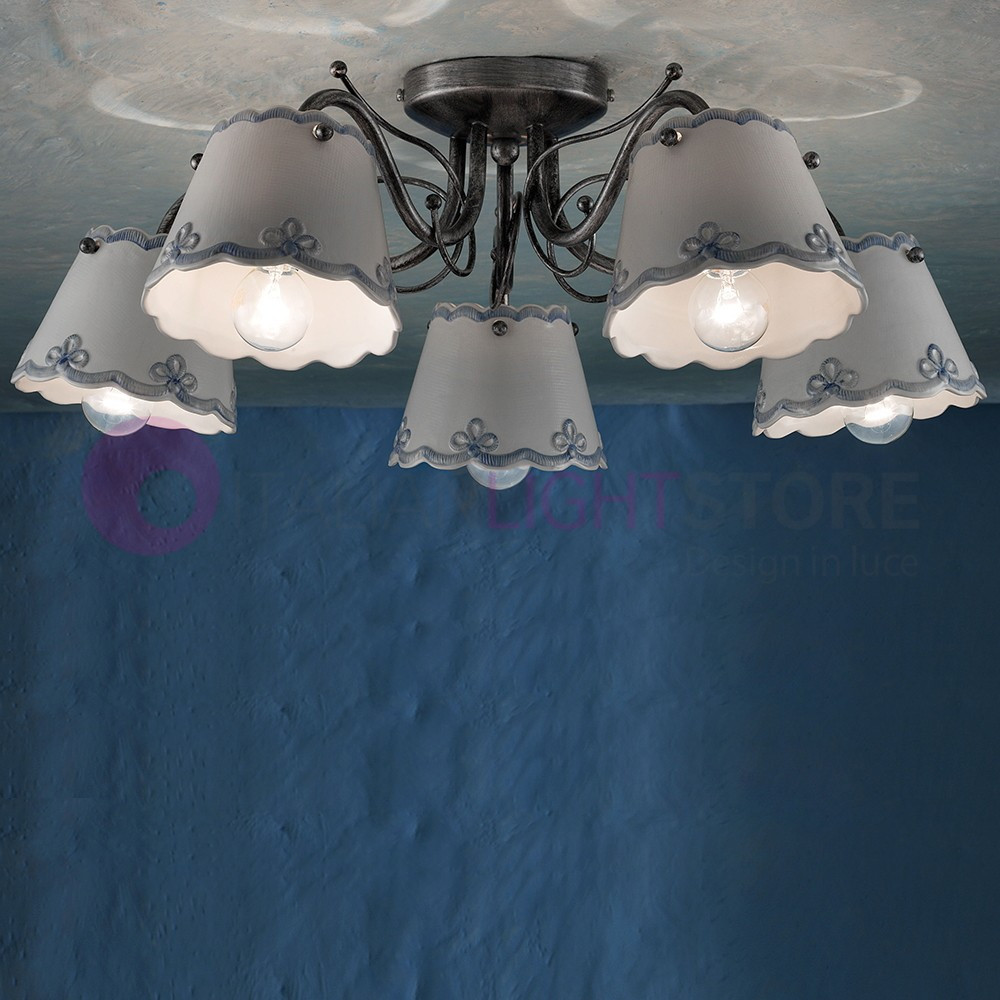 RAVENNA FERROLUCE C924PL 5-light ceiling lamp Rustica ceramic decorated