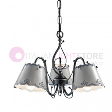 RAVENNA FERROLUCE C926LA Lámpara de araña rústica con 3 luces en cerámica decorada