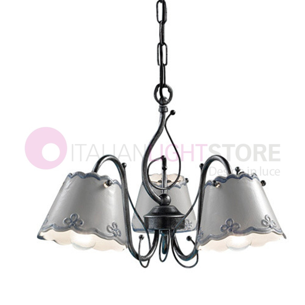 RAVENNA FERROLUCE C926LA Lustre rustique avec 3 lumières en céramique décorée