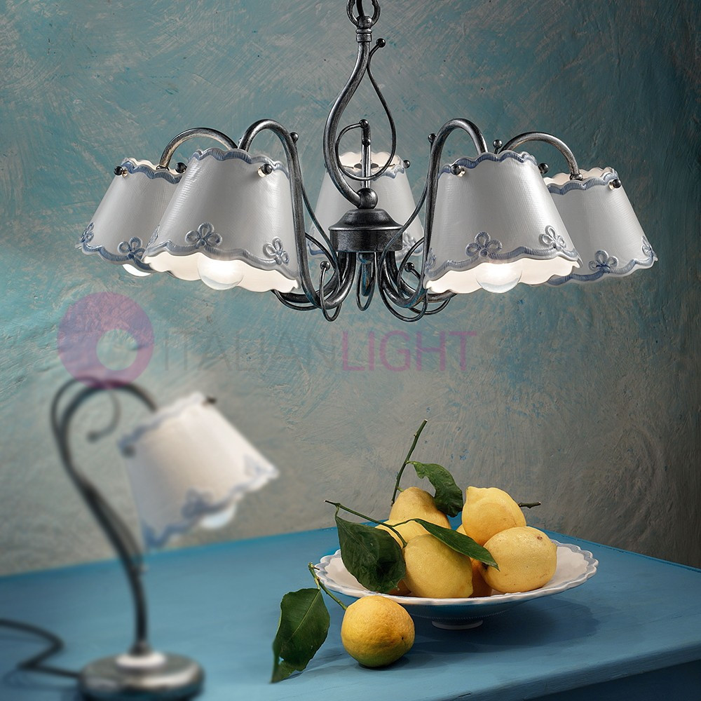 RAVENNA FERROLUCE C925LA Lampadario a 5 luci Rustico Ceramica decorata