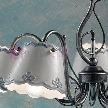 RAVENNA FERROLUCE C925LA Lustre avec 5 lumières Rustico Céramique décorée
