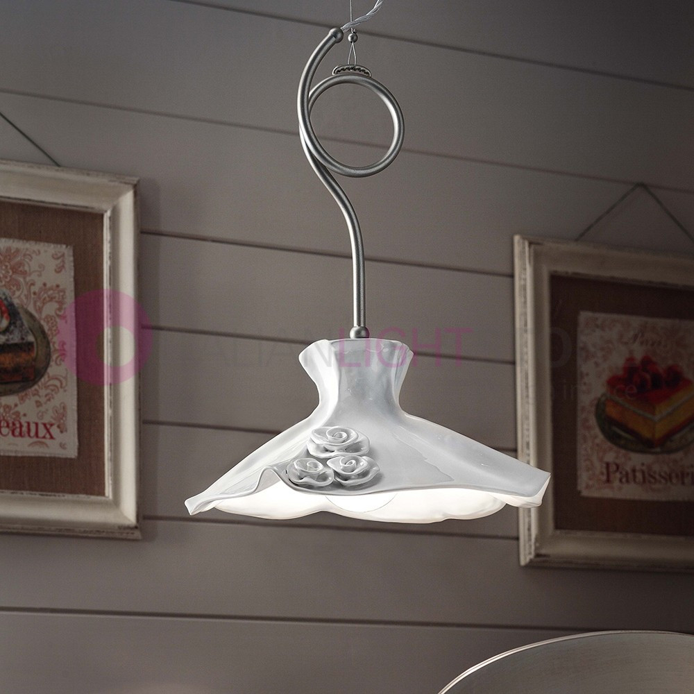 LECCO FERROLUCE C1297SO Suspension Lamp d. 38 Metal and White Ceramic