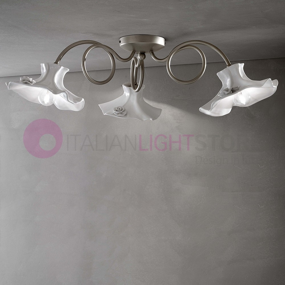 LECCO FERROLUCE C1294-3PL plafond Plafond 3-lumière Rustique en Céramique Blanche