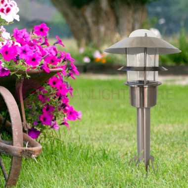 The FUNGAL Lantern Bollard, Brushed stainless Steel H. 48 Cm Lighting Outside - OFFER a FEW PIECES