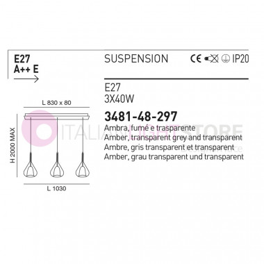 LILA FABAS LUZ 3481-48-297 Lámpara de Suspensión Moderno de 3 luces en Cristal